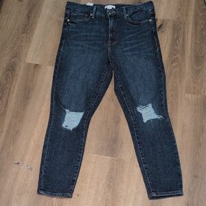 NWT Good American Dark Blue Distressed Skinny Jeans